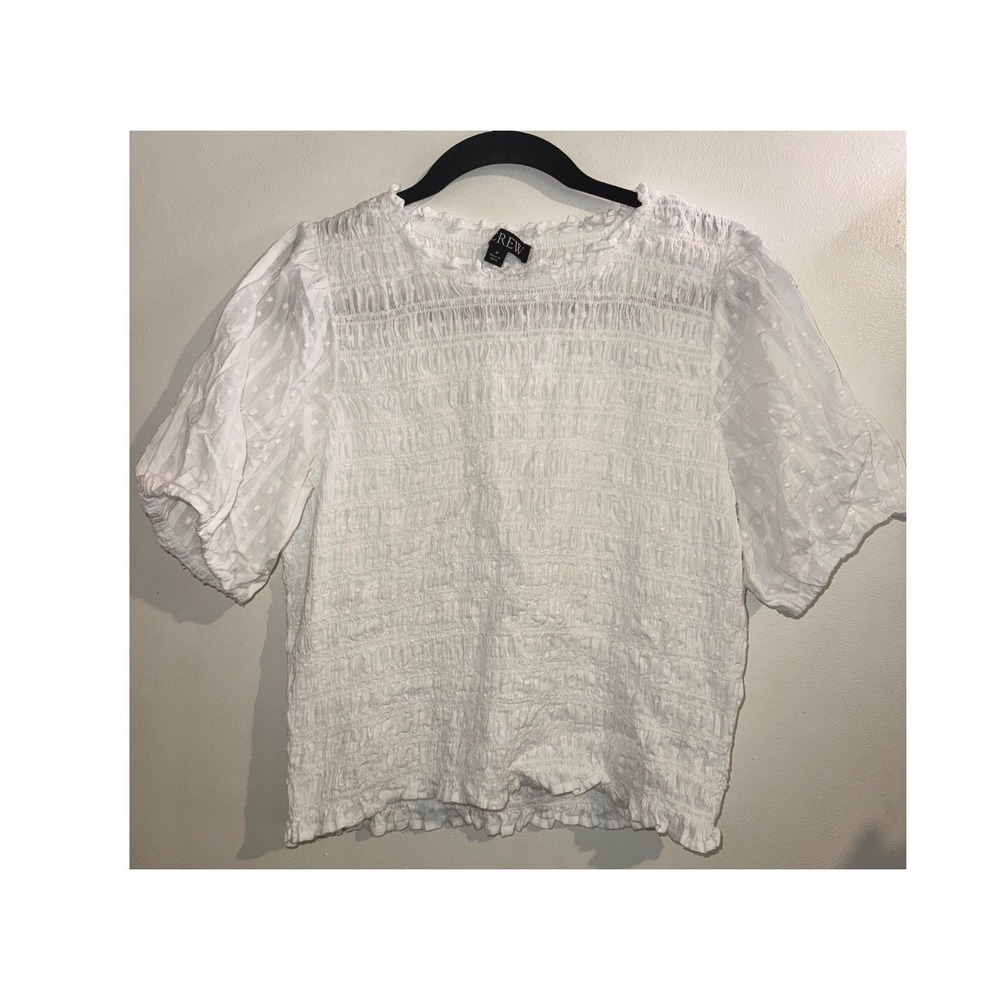J.Crew Womens White Smocked Puff Sleeve Swiss Dot Blouse Top Medium